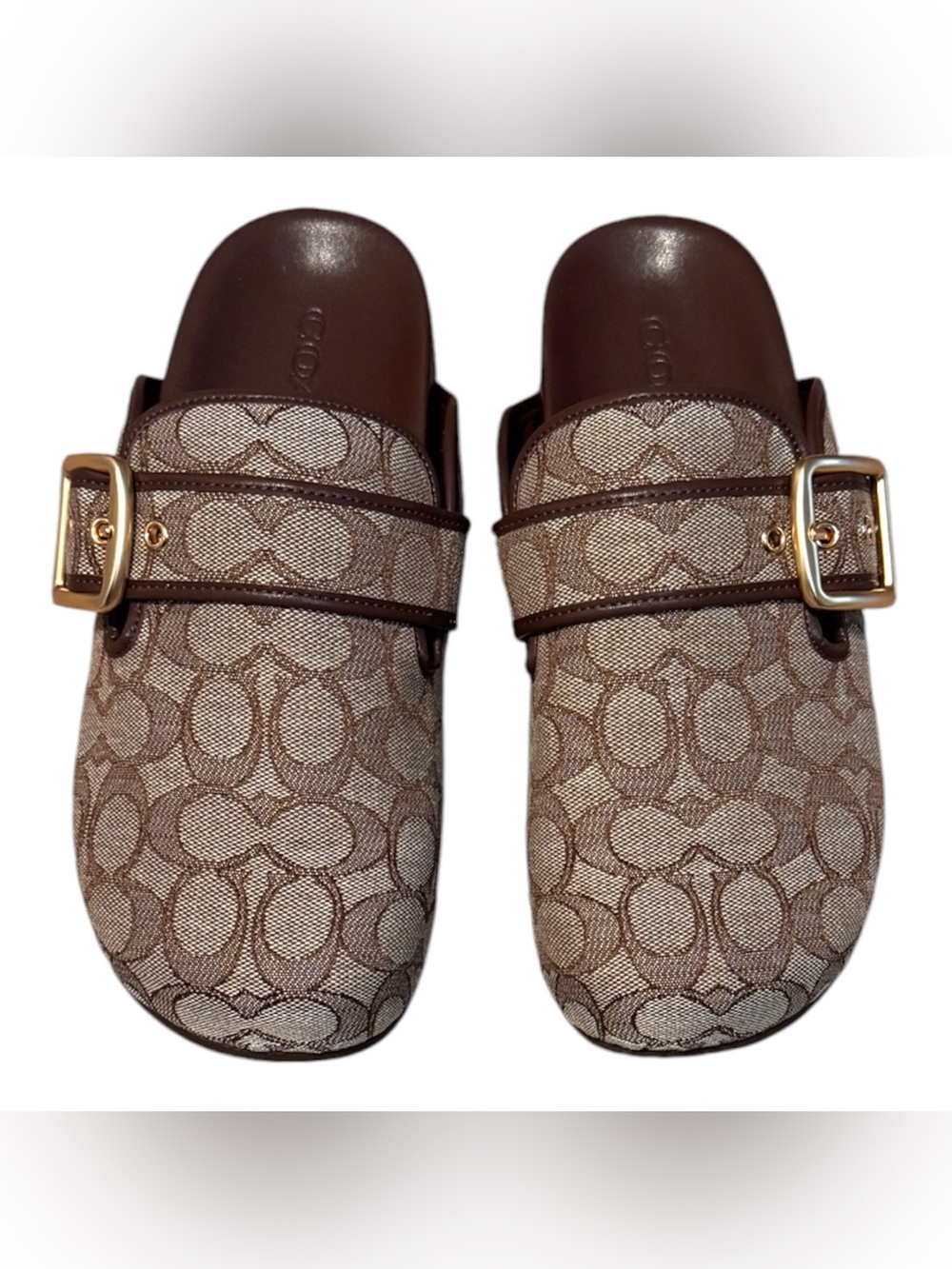 Coach Brown Patterned Slide Sandals with Buckle